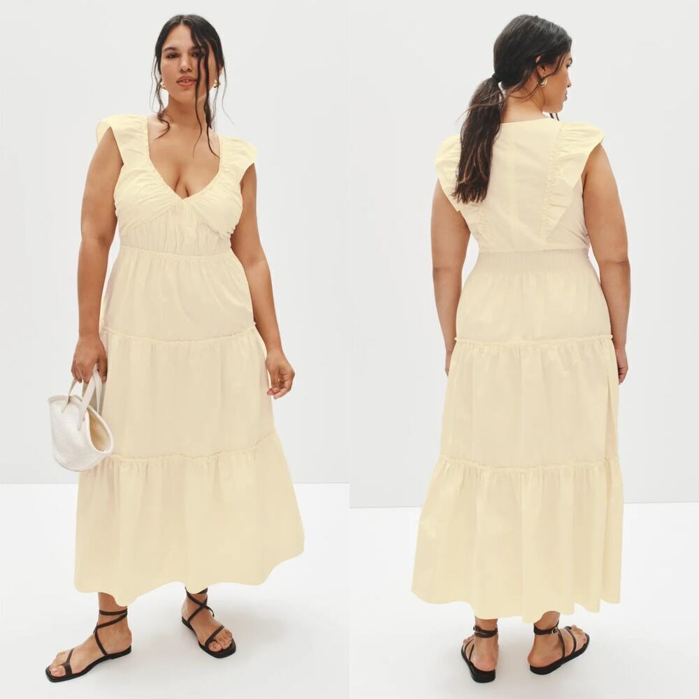 Derek Lam 10 Crosby Dress Sleeveless Ruffle Tiered V-Neck Midi Trapeze Yellow 14